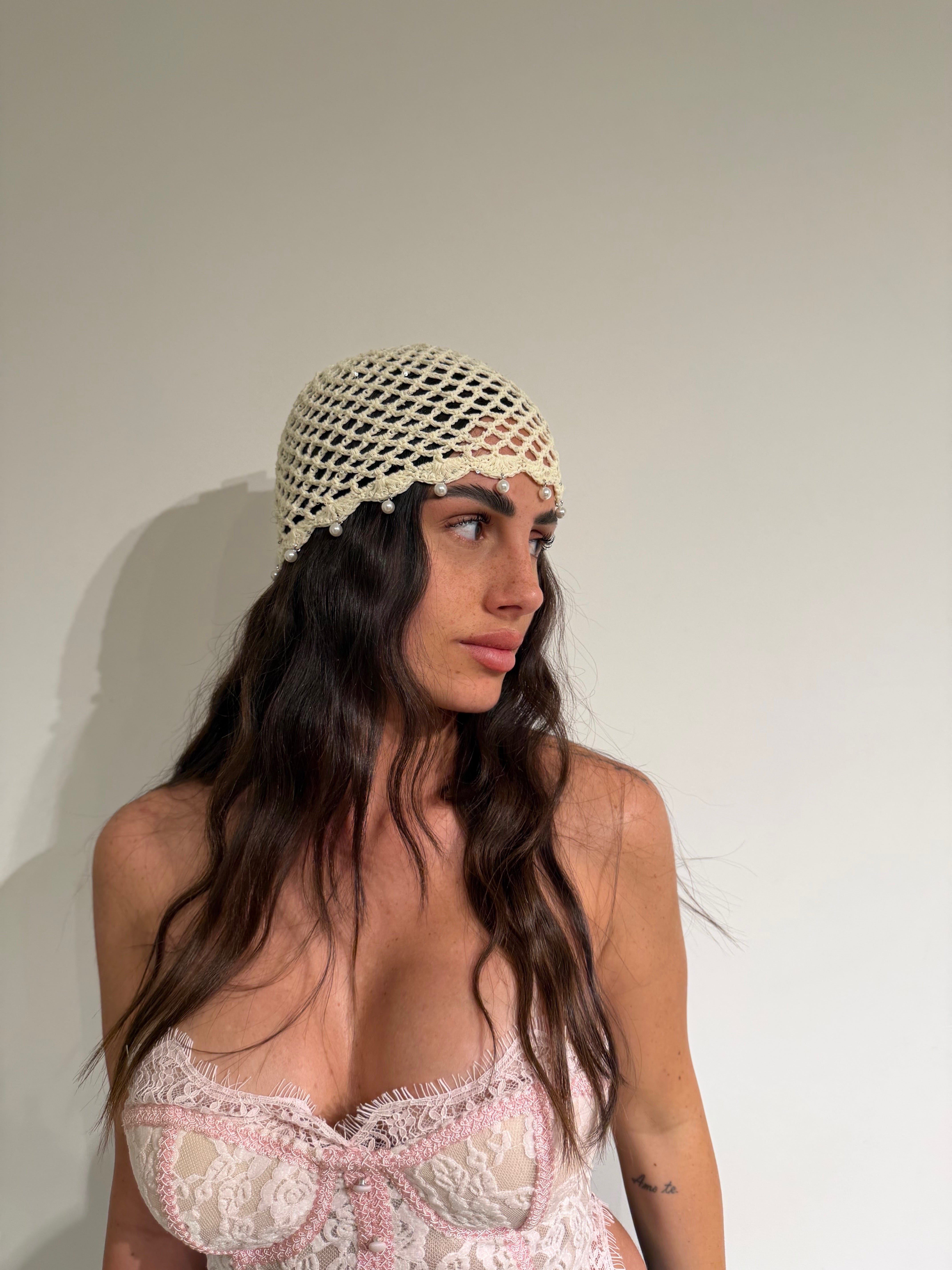 Cappello Uncinetto Perle