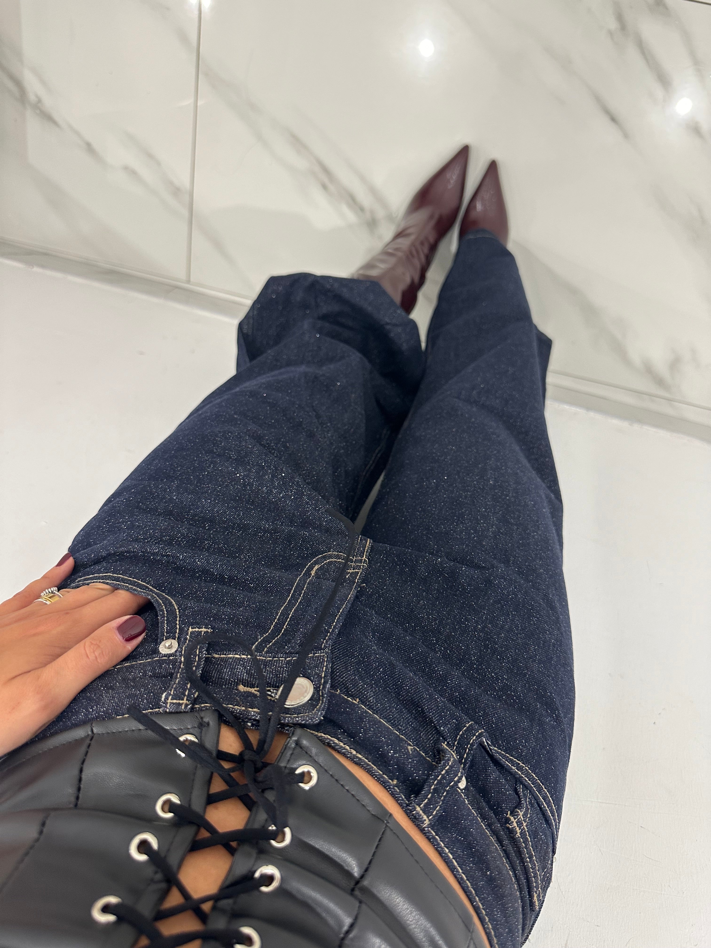 Jeans bagno brillantinato